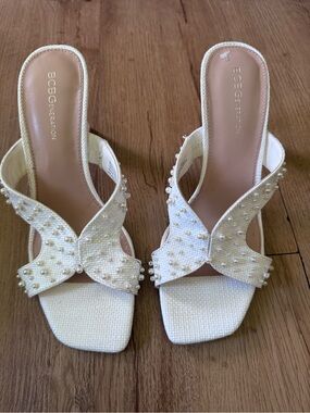 BCBGeneration Pearl-Trim Slide Heels